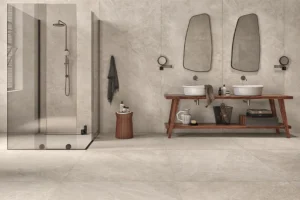 XXL-Fliesen in Beton-Optik im Badezimmer
